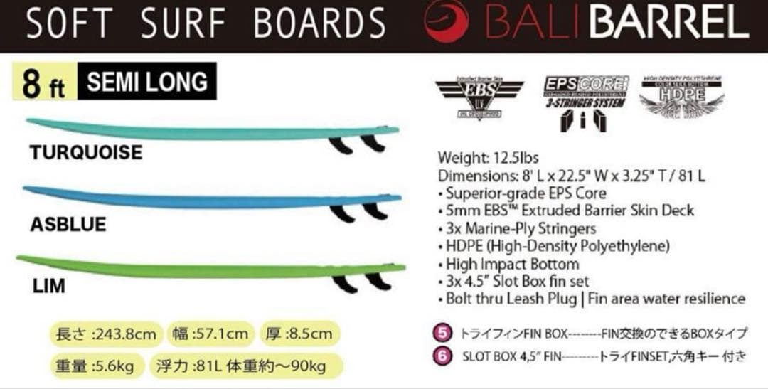初心者向き　BALI BARREL ファンボード アクアブルー