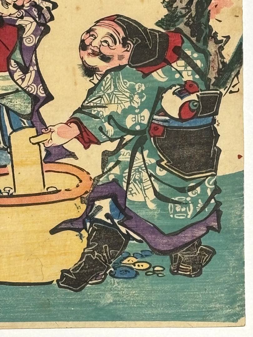 「福神こがねのもちつき」歌川国輝画 浮世絵 1枚|福の神 七福神 木版画 木版刷