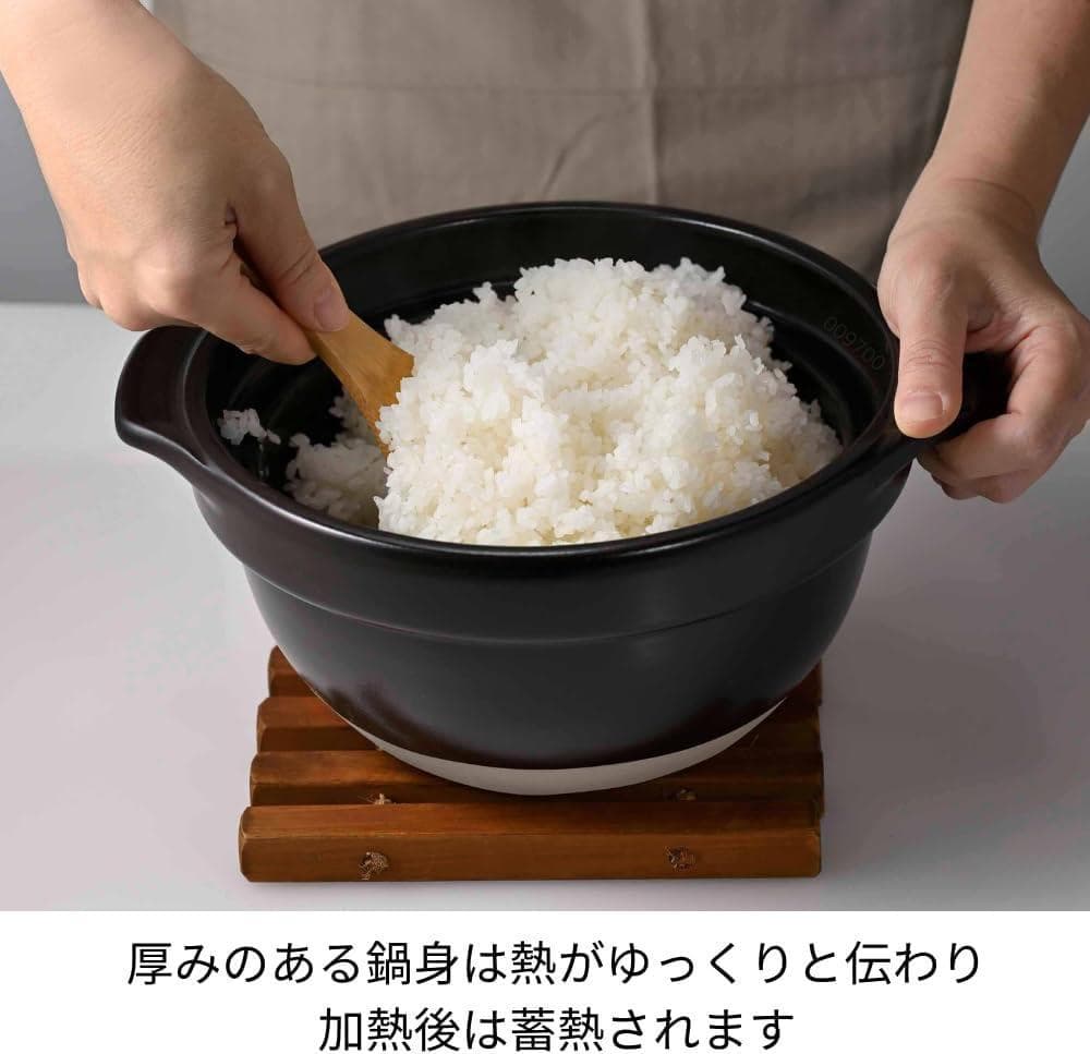 HARIOフタがガラスのご飯釜2~3合中が見える耐熱ガラス陶器GNR200BW