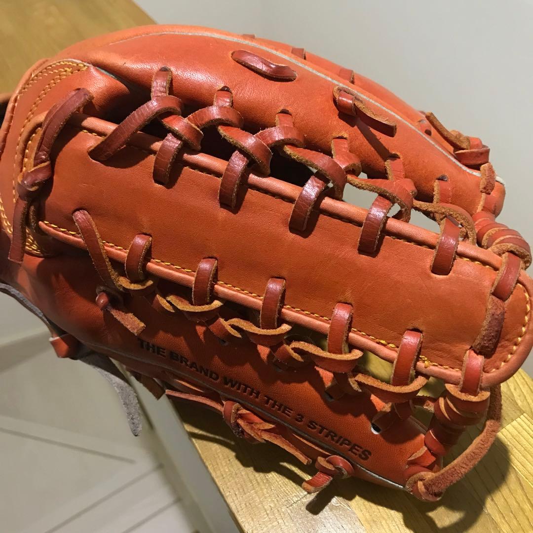 adidas 大人用 外野手 軟式野球グローブ オレンジ レザー