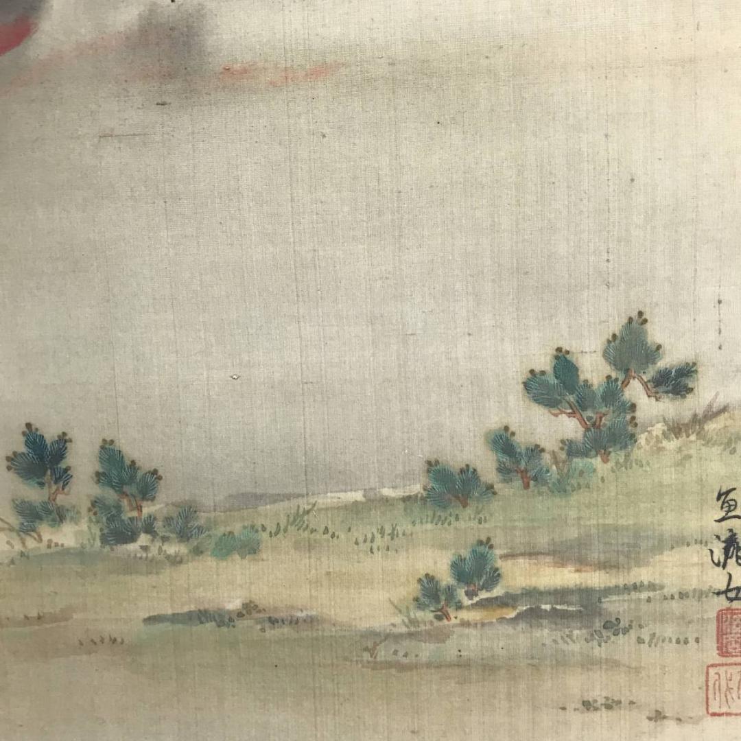 作者不詳/旭日若松画賛/山水図/若松図/掛軸/名家伝来/AD-13