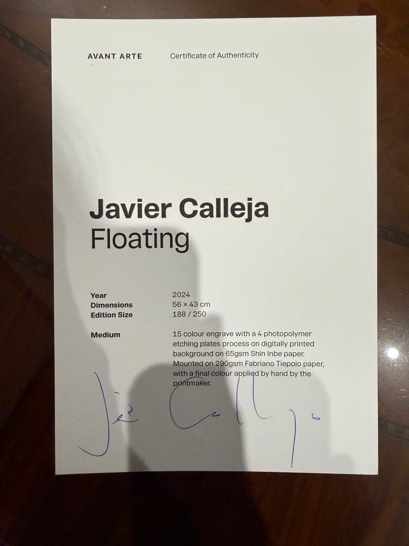 ハビア・カジェハ サイン入り 版画 Floating 限定250部