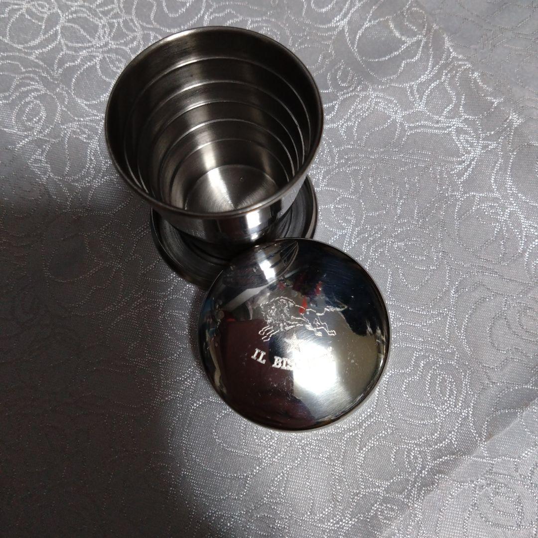 IL BISONTE ステンレス折りたたみカップ レザー収納袋付き