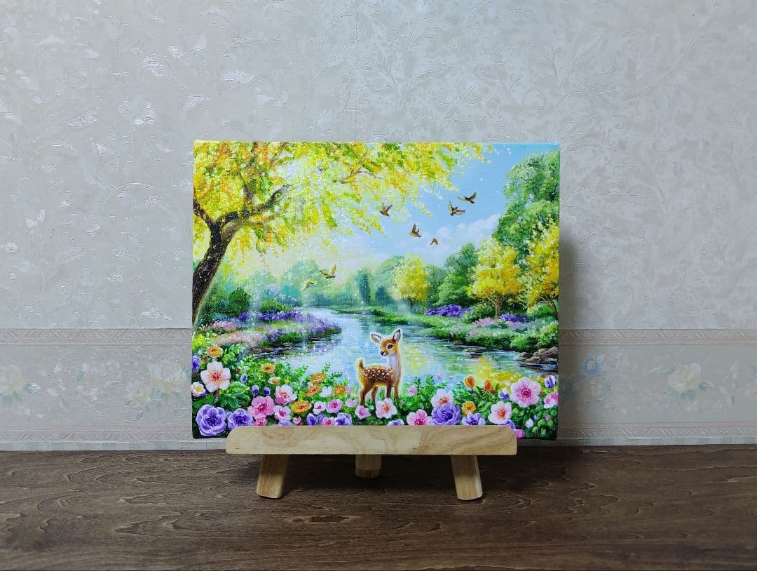 【ミモザ満開】アクリル画 F3 風景画 絵画