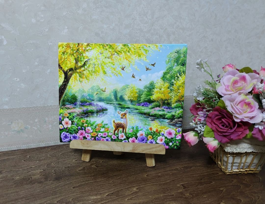 【ミモザ満開】アクリル画 F3 風景画 絵画