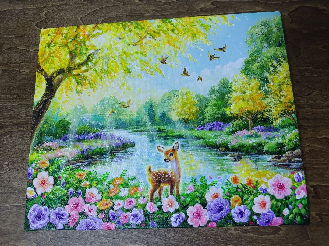 【ミモザ満開】アクリル画 F3 風景画 絵画