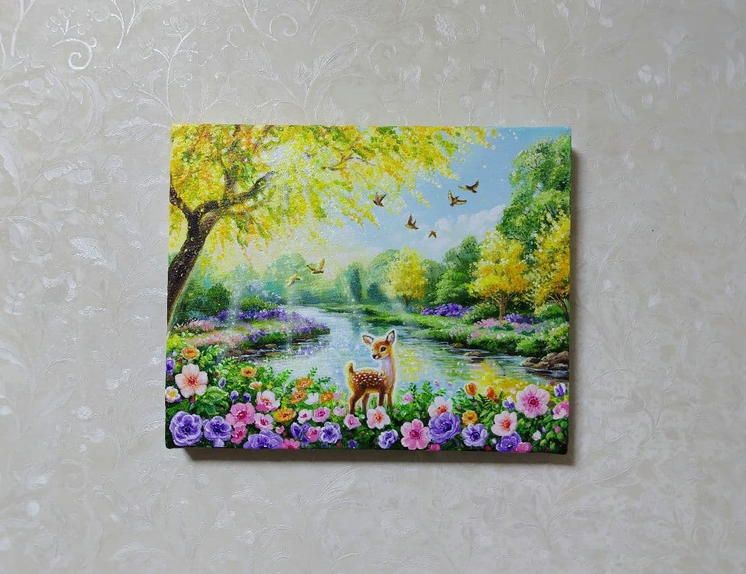 【ミモザ満開】アクリル画 F3 風景画 絵画