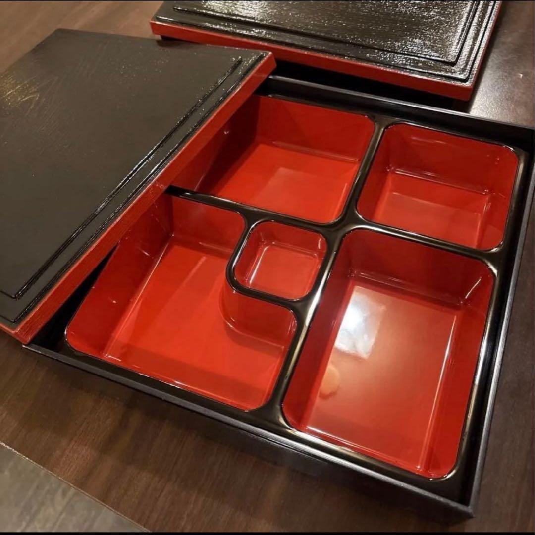 松花堂 弁当箱 黒中赤 仕切り付 重箱 12セット 送料込み 引取り可
