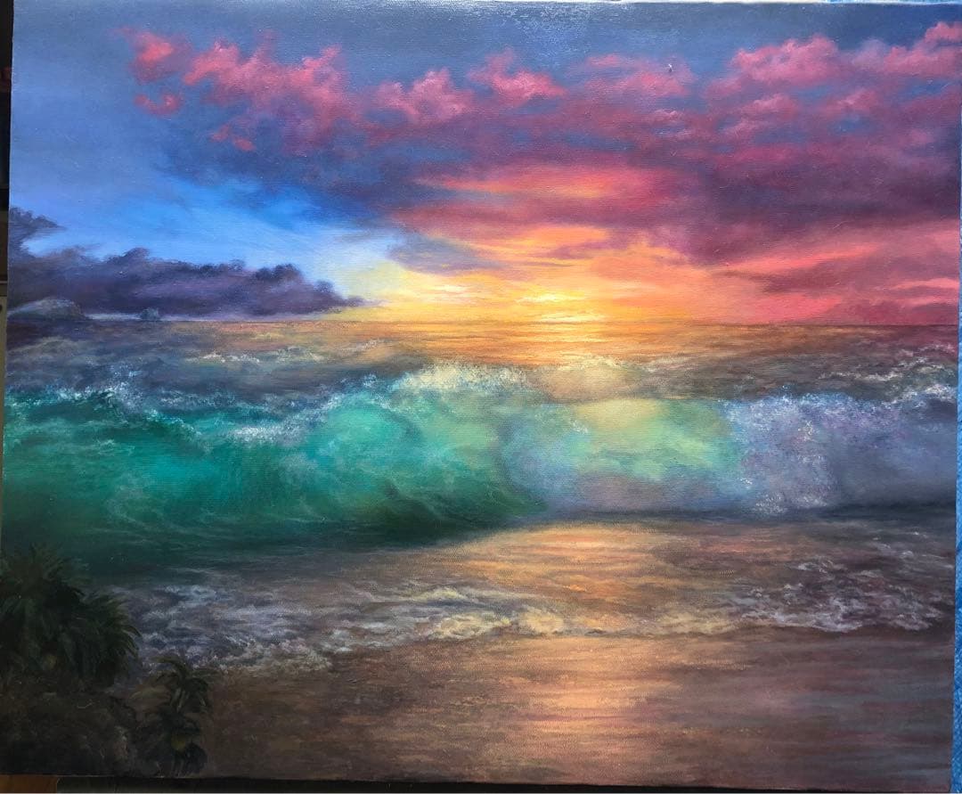 絵画、キャンバスに油絵、海