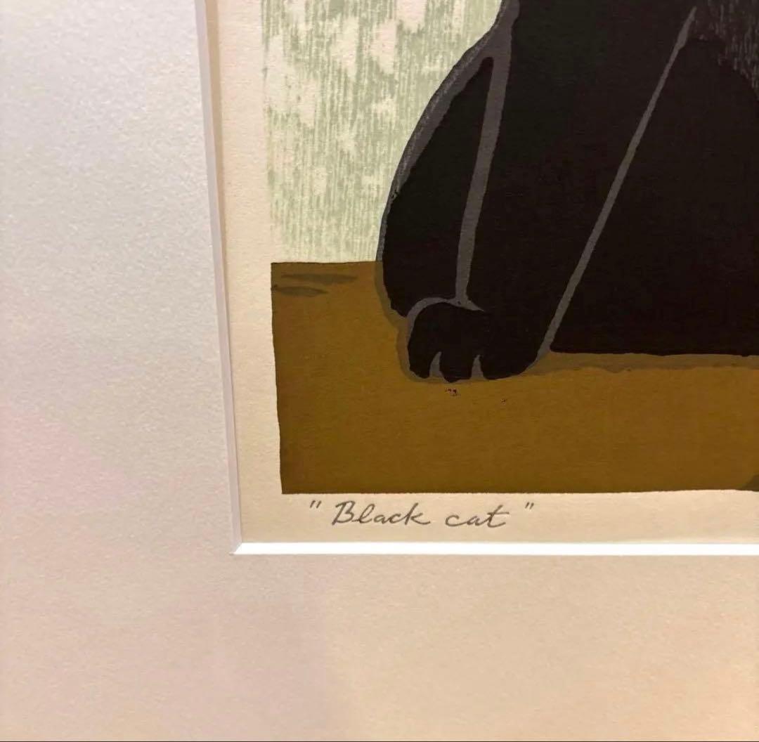 稲垣知雄　木版画　\"Black Cat\"