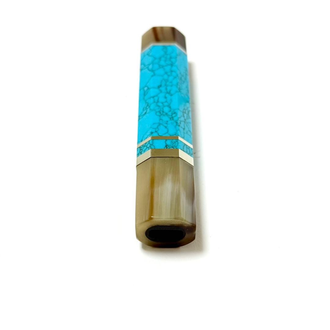 三段銀巻 白水牛角 柳刃300 トルコ石 ターコイズ 八角柄 柳刃尺 包丁の柄