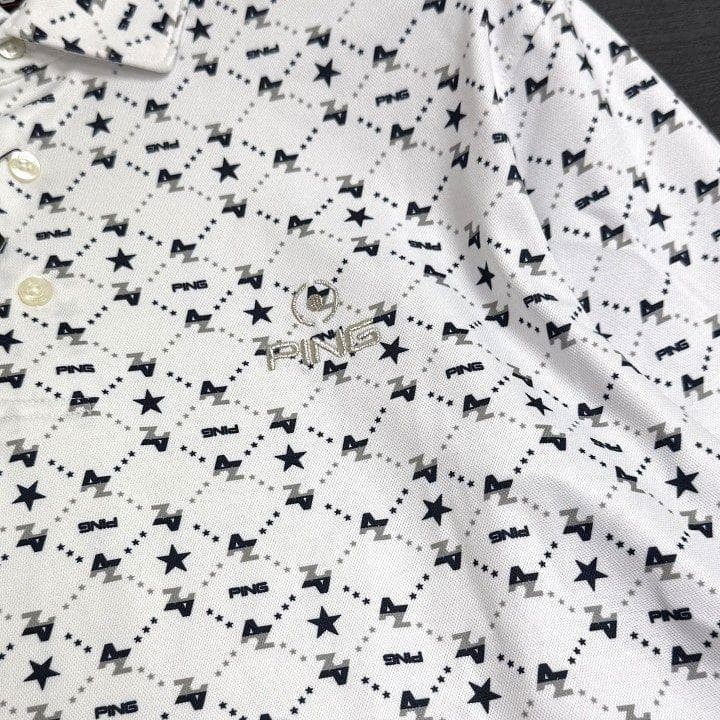 新品 PING ピン ゴルフ クイックドライ カノコ ポロシャツ 総柄 LL