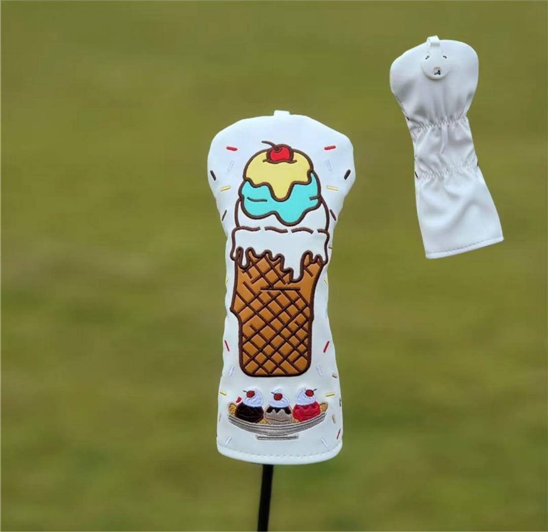 【シーズン新製品4点セット】アイスクリームかわいいゴルフクラブヘッドカバー白色