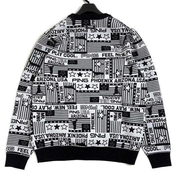 新品 ピン ゴルフ ジャカード クルーネックニット プルオーバー グレー LL