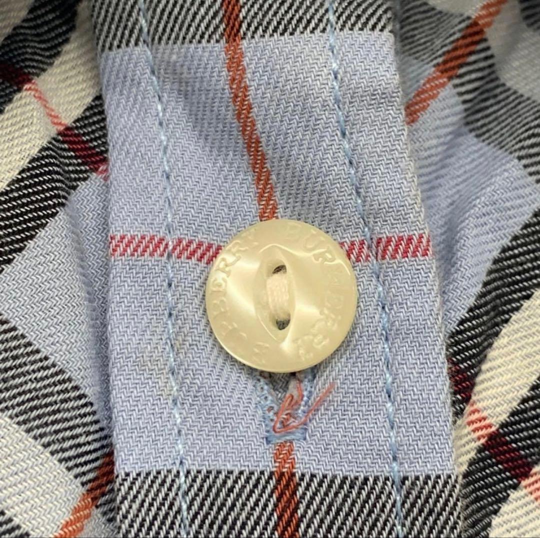 美品 Burberry バーバリー 半袖チェックシャツ ブルー