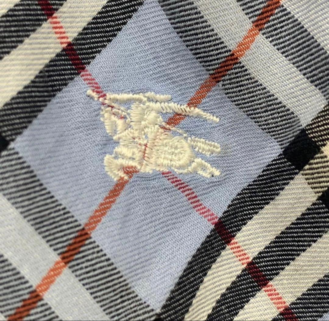 美品 Burberry バーバリー 半袖チェックシャツ ブルー