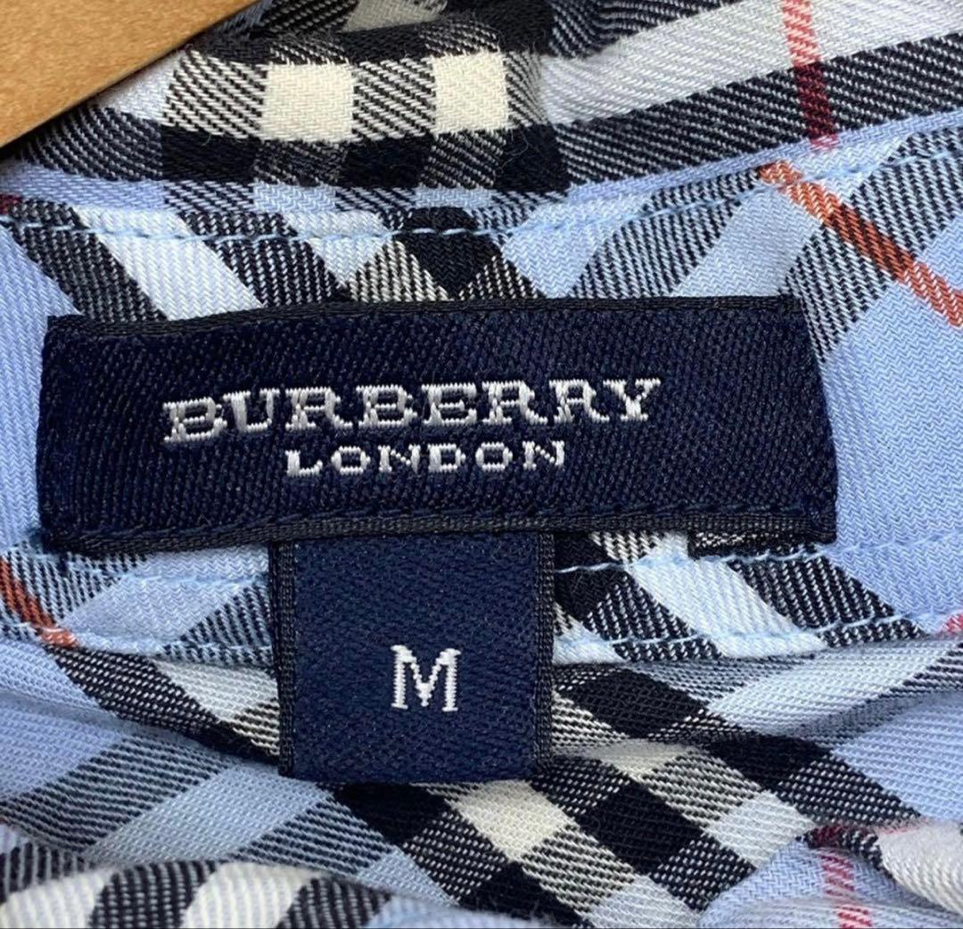 美品 Burberry バーバリー 半袖チェックシャツ ブルー