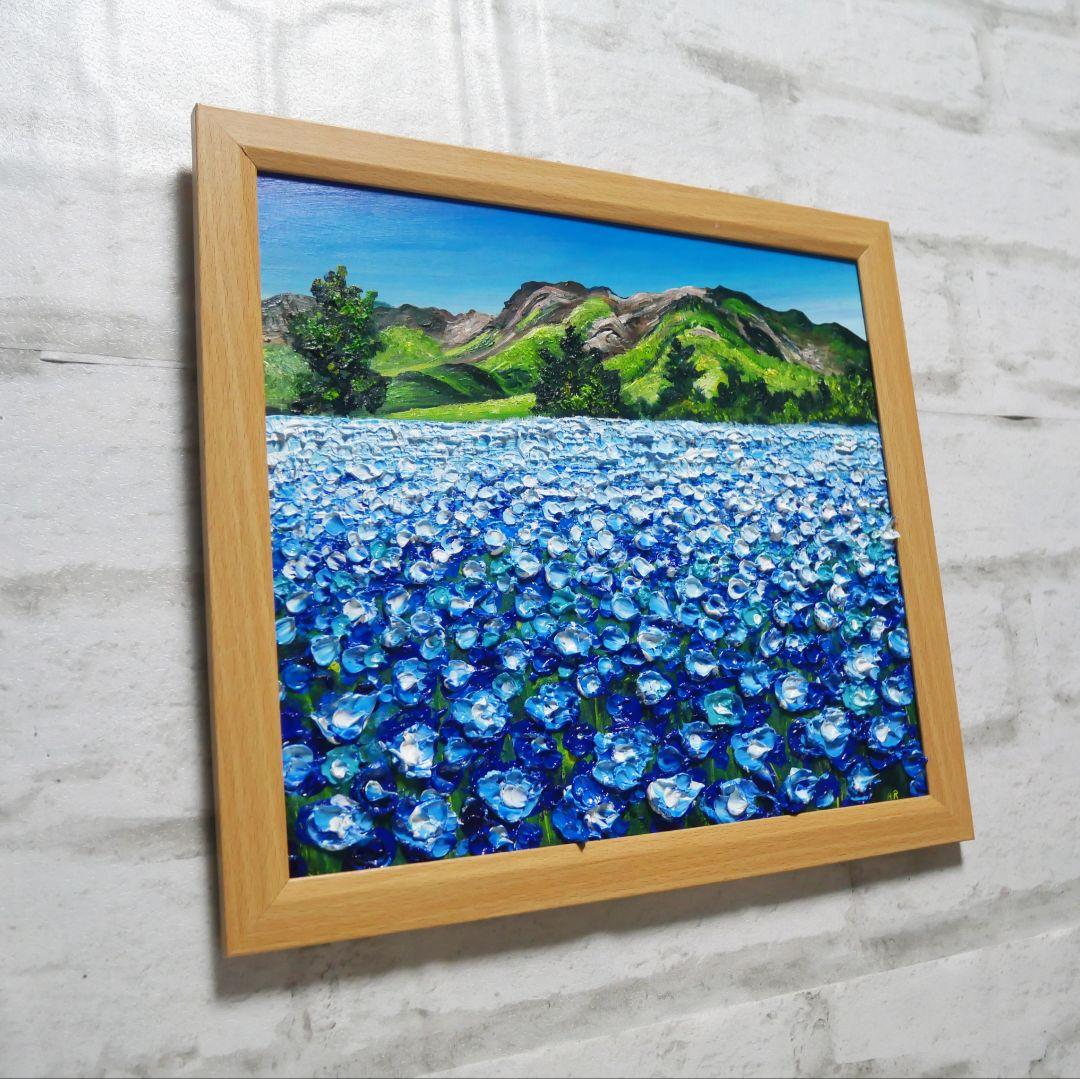 油絵 油彩 油彩画 絵画 絵【くじゅう連山と青い花】