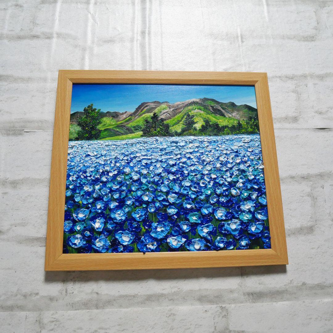 油絵 油彩 油彩画 絵画 絵【くじゅう連山と青い花】