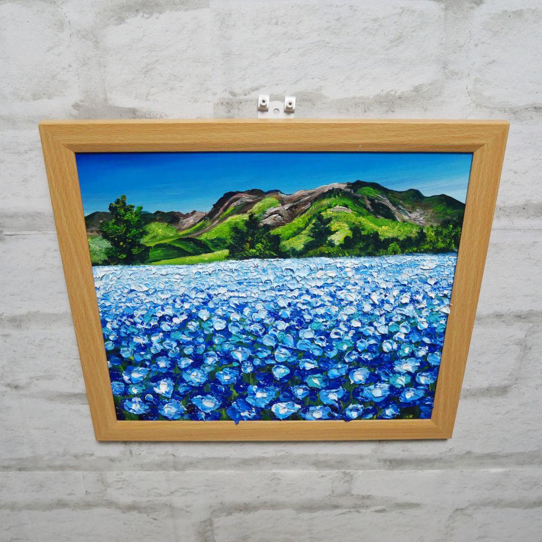 油絵 油彩 油彩画 絵画 絵【くじゅう連山と青い花】
