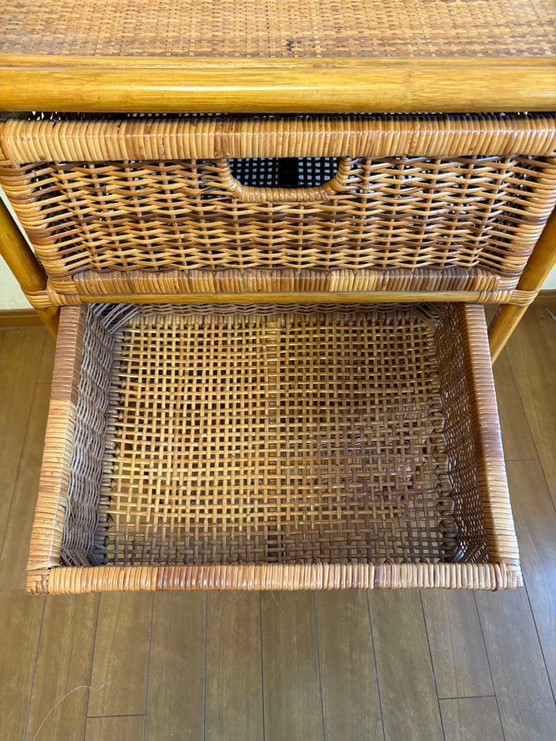 ラタン製 ヴィンテージ4段チェスト　横50×奥行37×高さ110cm