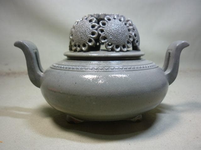 藤原楽山（二代）　作　備前焼香炉（青備前菊花香炉） 置き古し未使用