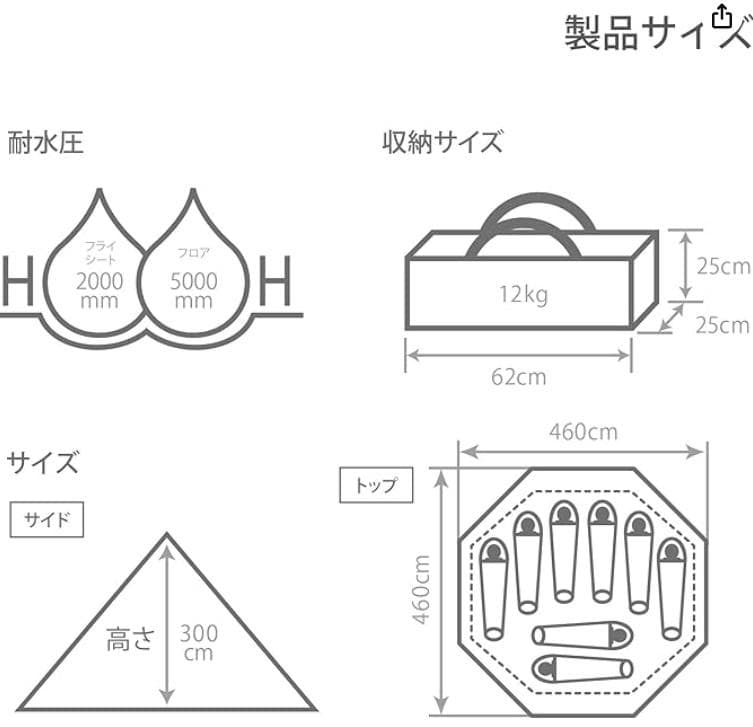DODワンポールテント L (8人用)＋グランドシート+タープ連結+ペグガイド