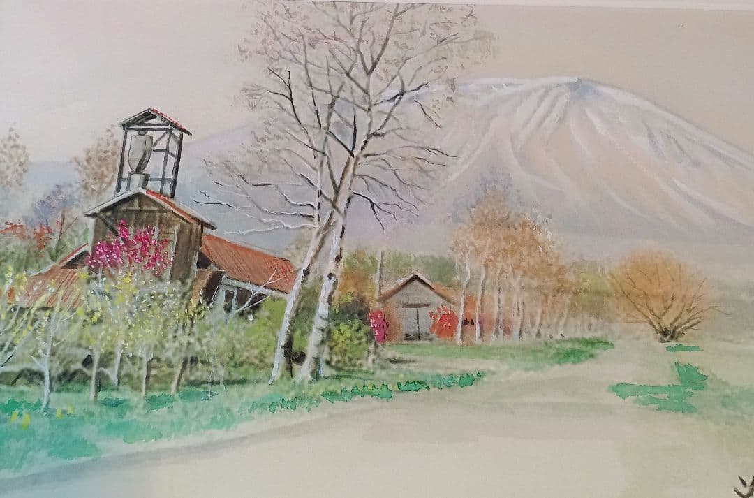 小岩井農場　 水彩画　洋画家「中原佳雄」　岩手山と自然風景