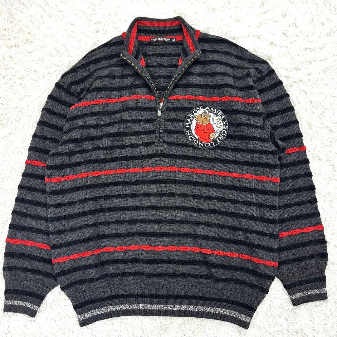 ハーディエイミスポーツ　ハーフジップ　ニット　L　刺繍　ボーダー　ゴルフ