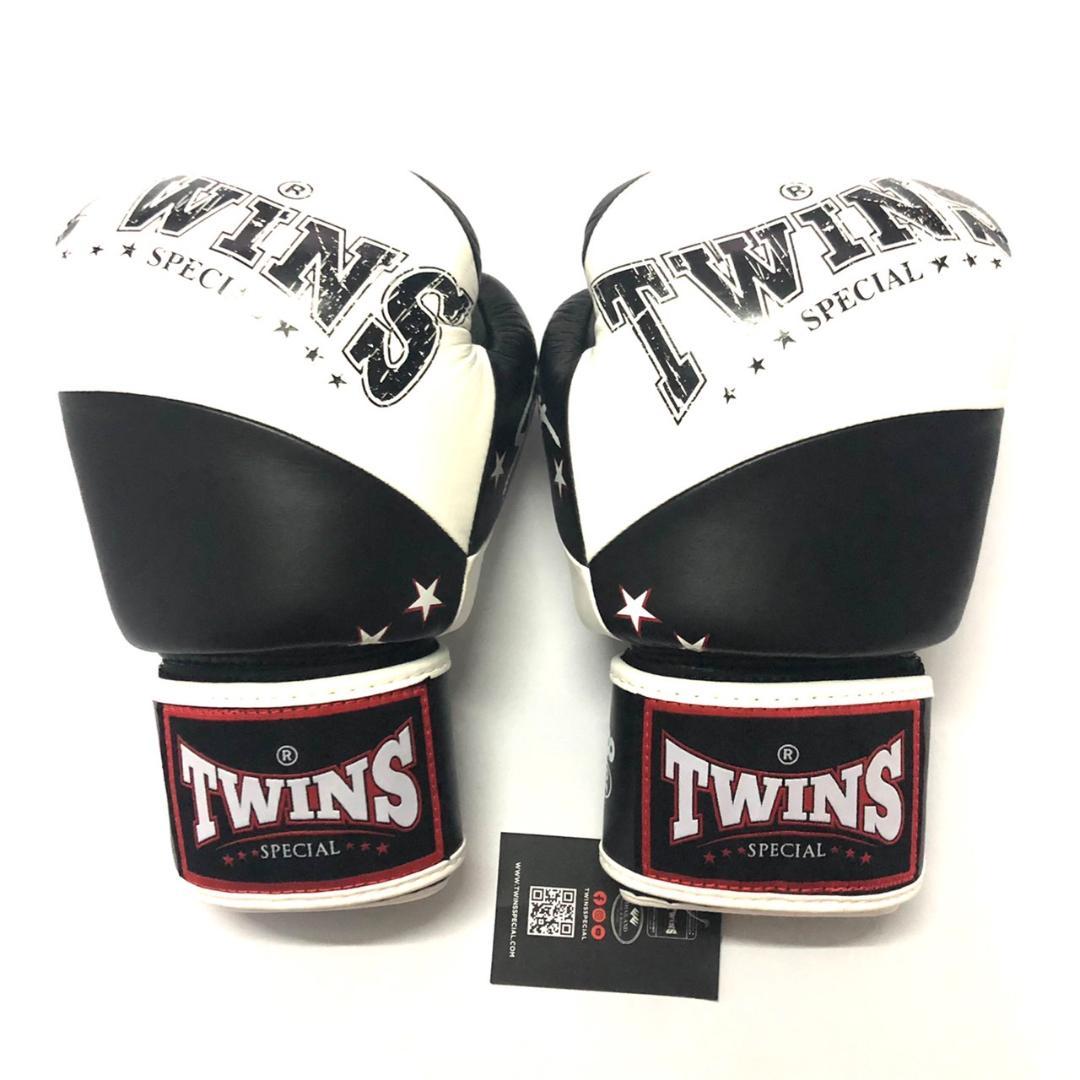 新品 正規 TWINS 本格ボクシンググローブ 黒白スター /ムエタイ/本革製
