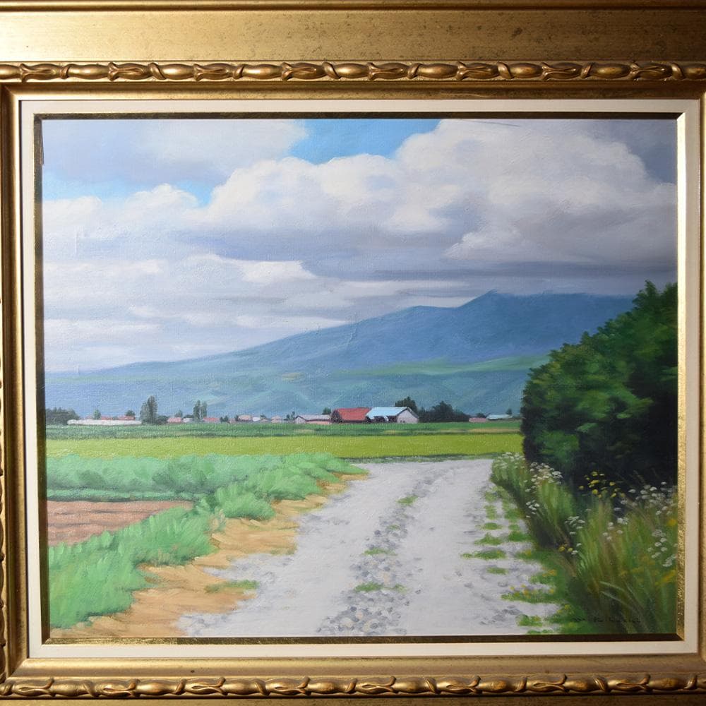 油彩画 菊池満「風景」F12号 写実画壇会員 油絵 額装 風景画