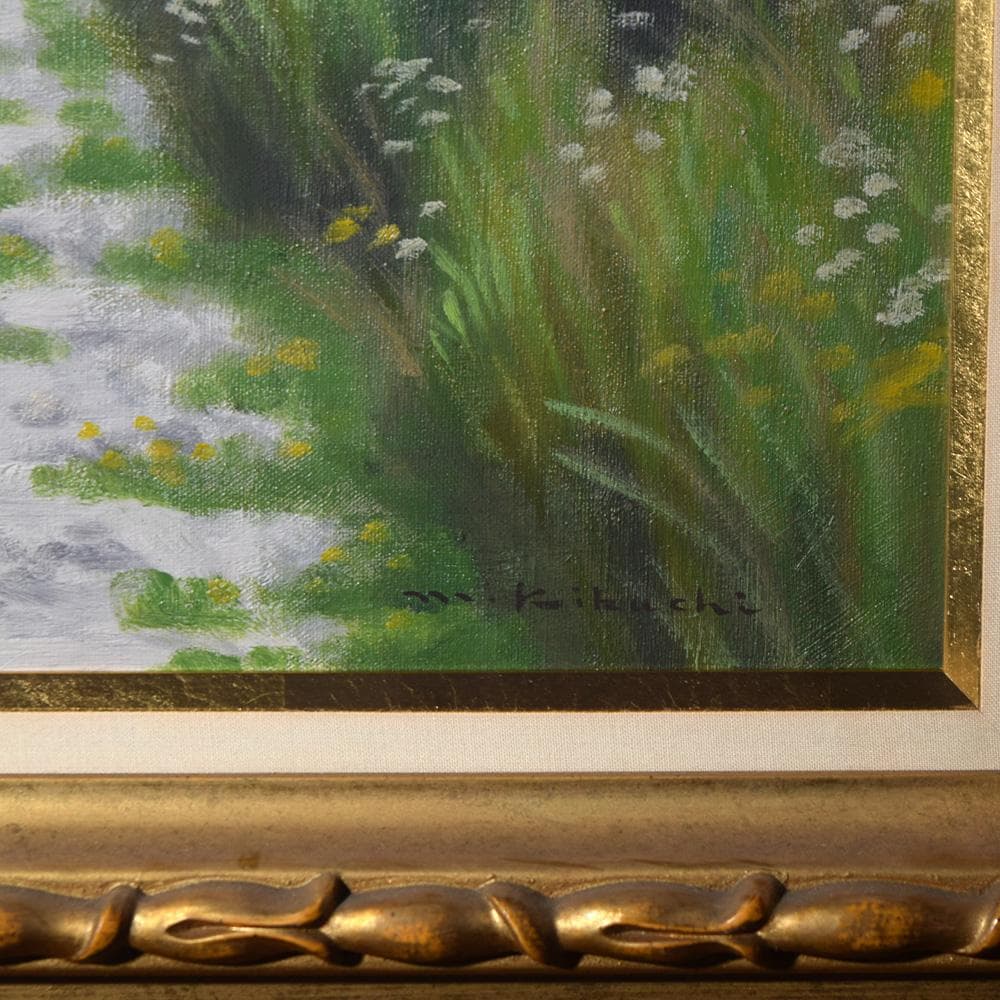 油彩画 菊池満「風景」F12号 写実画壇会員 油絵 額装 風景画