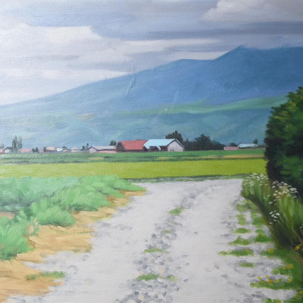 油彩画 菊池満「風景」F12号 写実画壇会員 油絵 額装 風景画