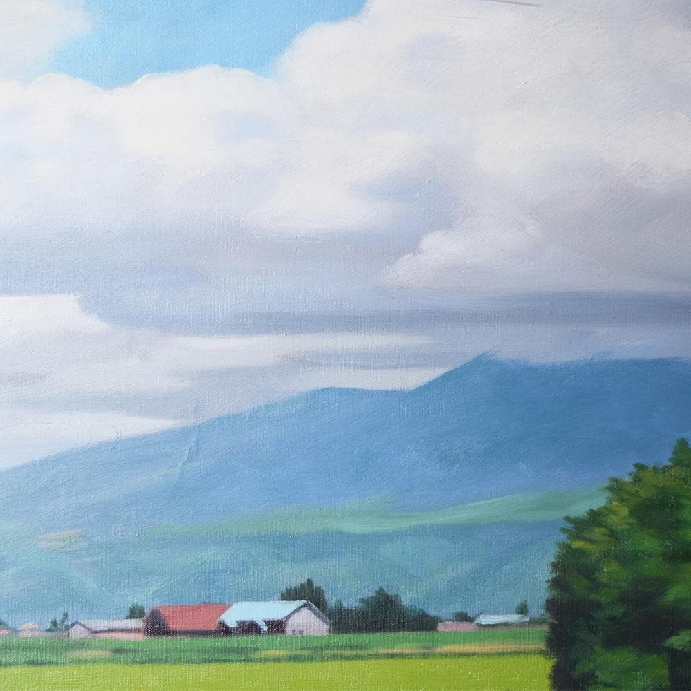 油彩画 菊池満「風景」F12号 写実画壇会員 油絵 額装 風景画