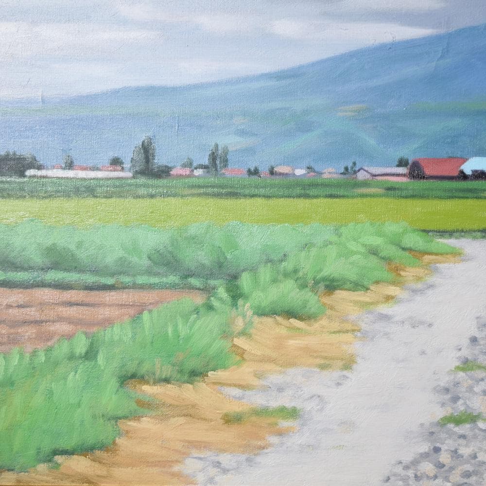 油彩画 菊池満「風景」F12号 写実画壇会員 油絵 額装 風景画