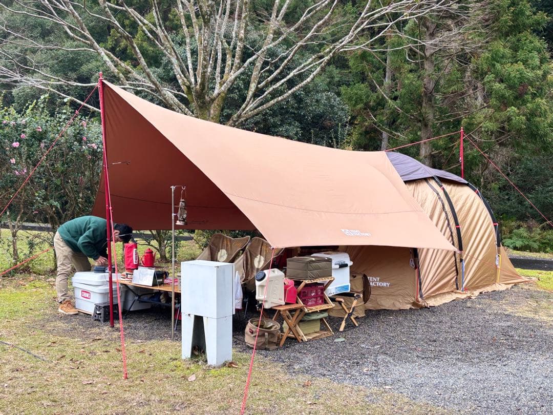 TENT FACTORY トンネル２ルームテント:TCタープ:ハイランダーゴミ箱