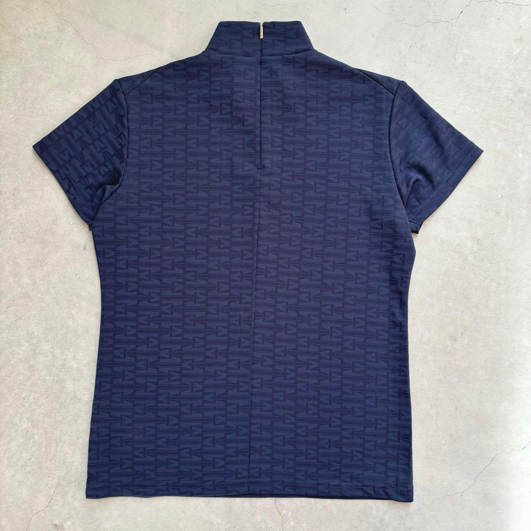 【極美品】TaylorMade モノグラム 総柄 半袖モックネックシャツ 紺 M