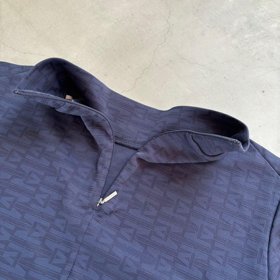 【極美品】TaylorMade モノグラム 総柄 半袖モックネックシャツ 紺 M