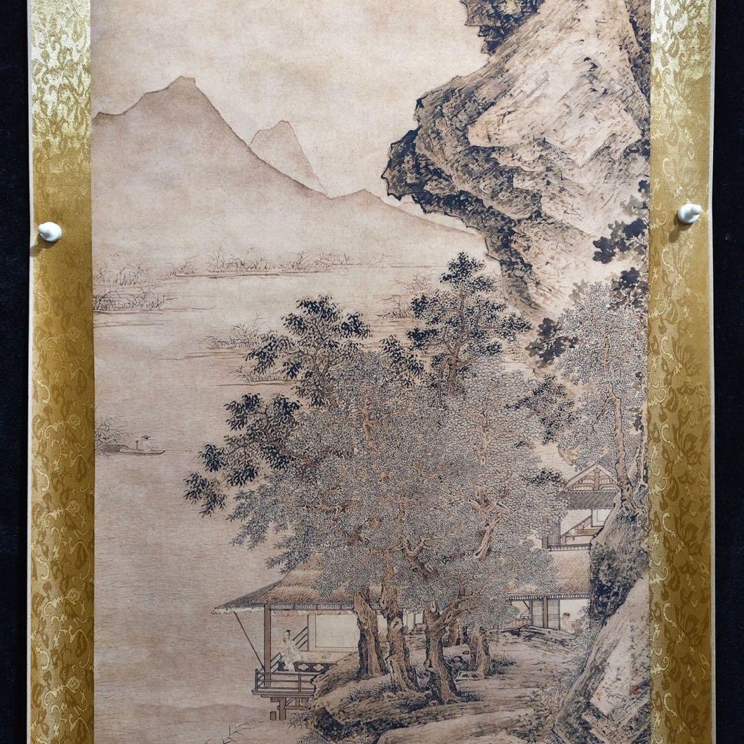 仇英 渔笛图 中国画 掛け軸 水墨画 和室 玄関 茶室 壁掛け 美術品