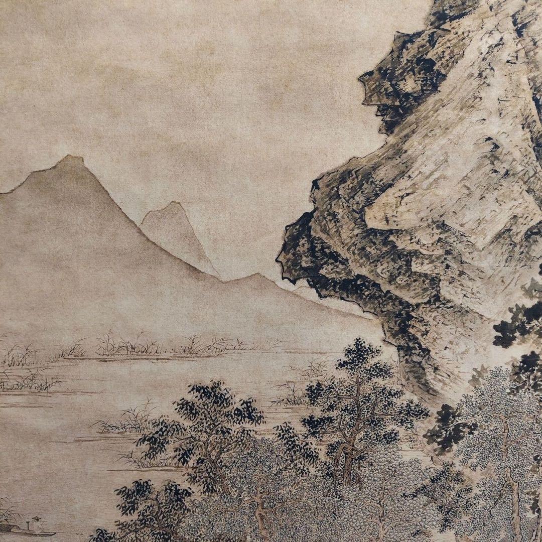 仇英 渔笛图 中国画 掛け軸 水墨画 和室 玄関 茶室 壁掛け 美術品