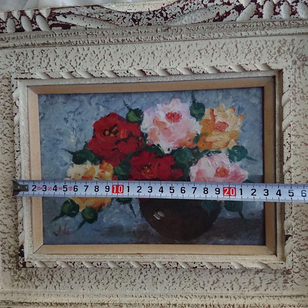 薔薇 古い 絵画 油彩 昭和レトロ 額縁 花 /アンティーク フランス 蚤の市