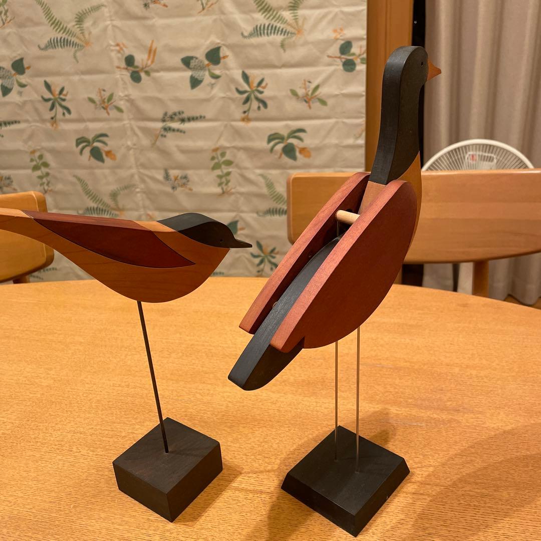 木製 鳥 2羽 揺れる置物