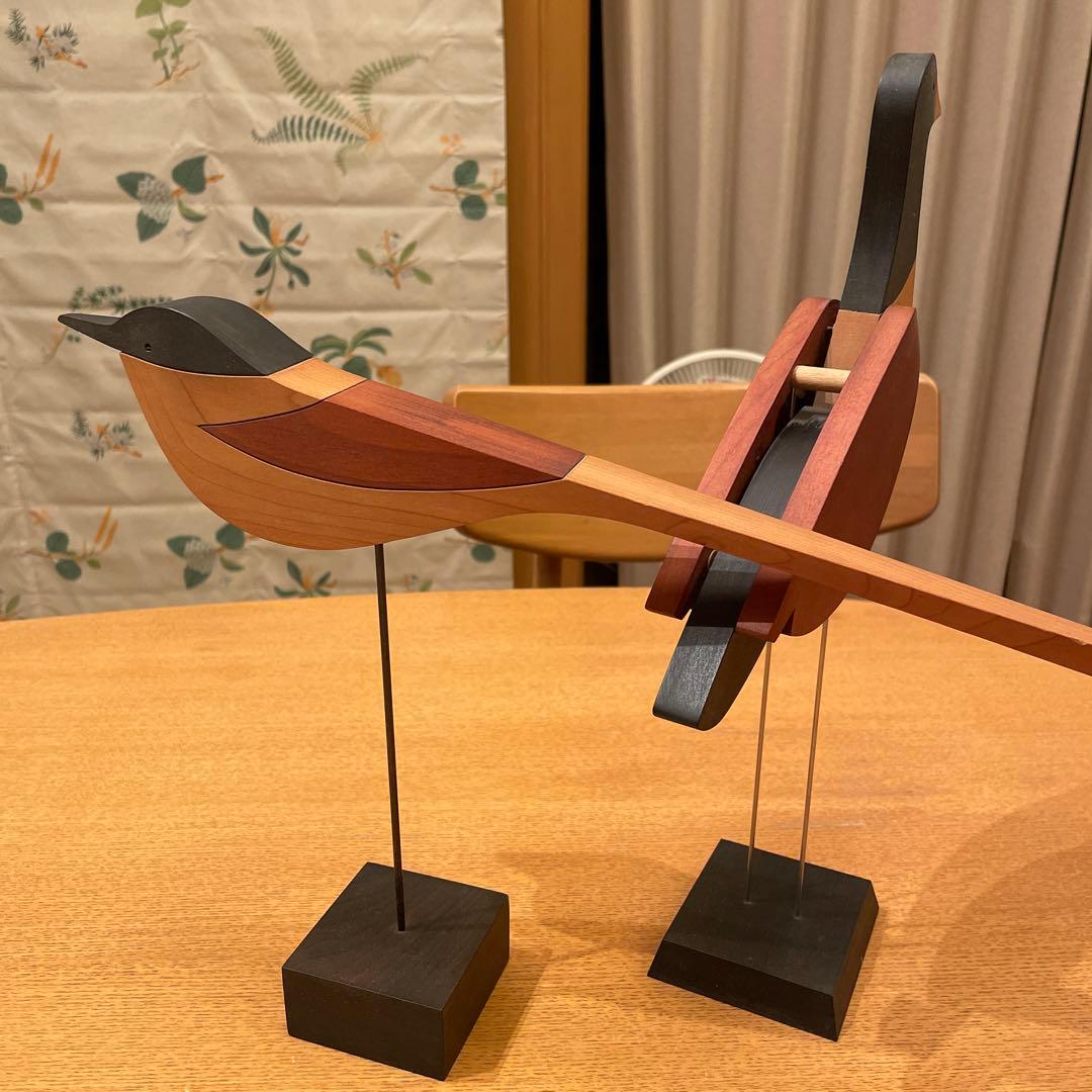 木製 鳥 2羽 揺れる置物