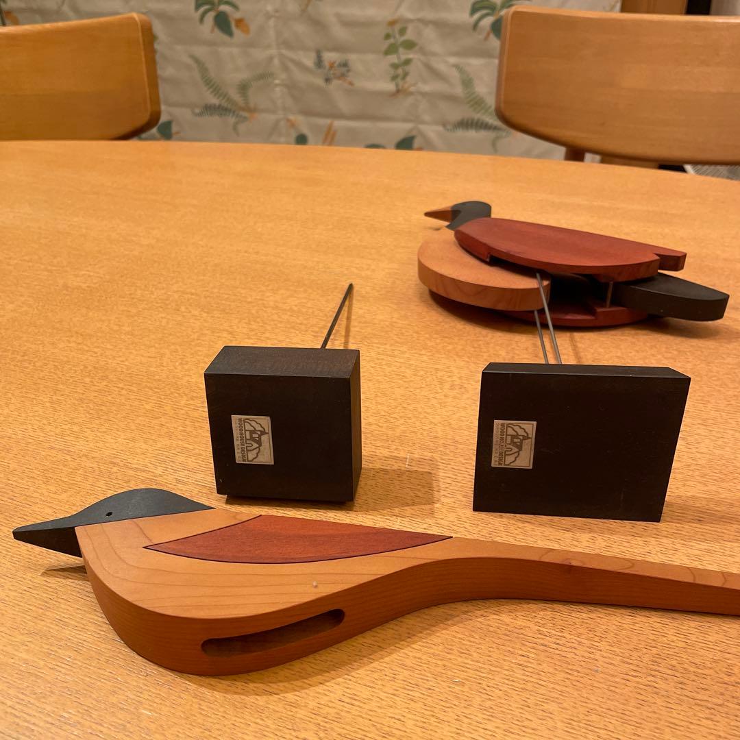 木製 鳥 2羽 揺れる置物