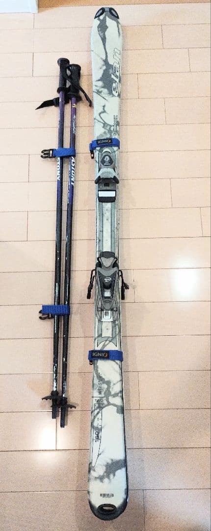 elan スキー板 マーブル模様 ストック　ケース付き 160cm