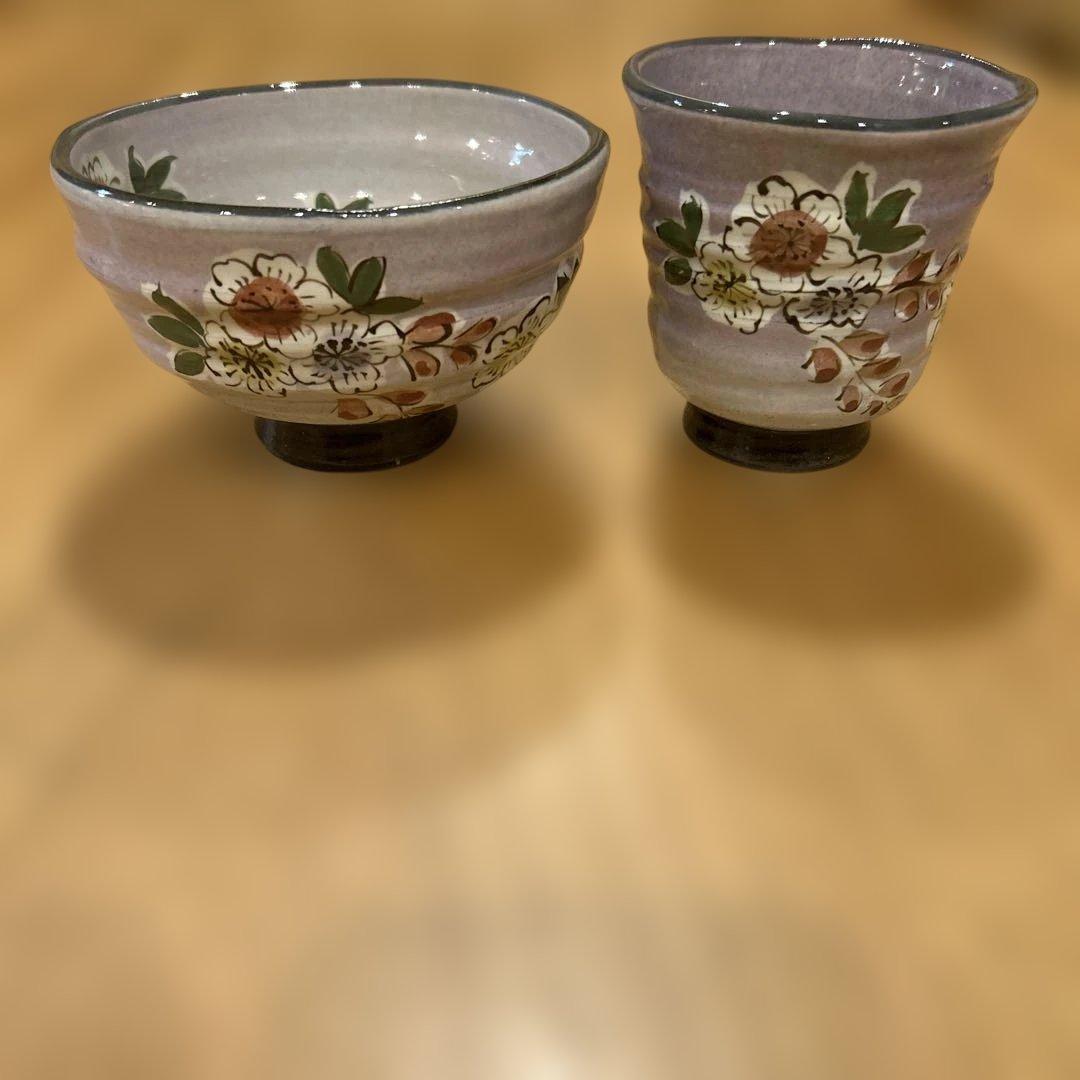 京焼　作家物　花絵付　飯碗　湯呑み