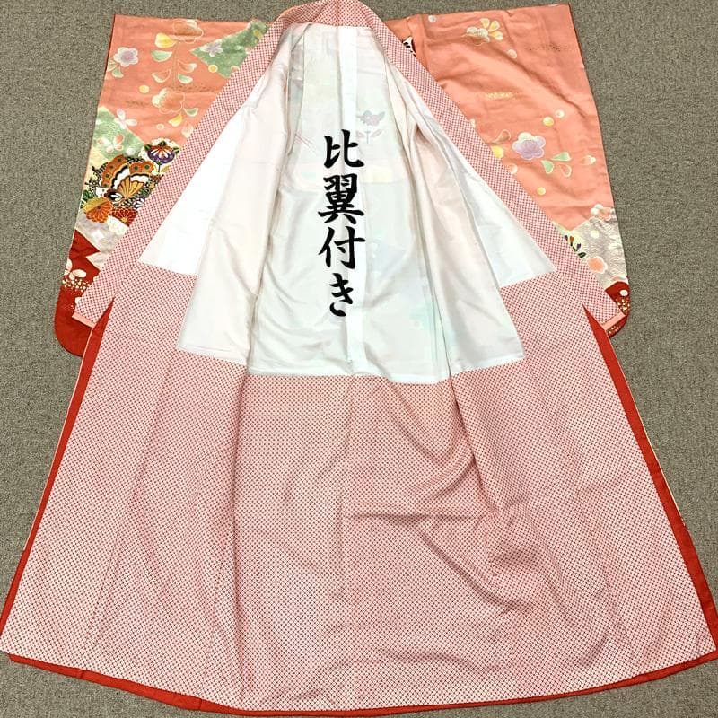 511ag41□七五三 七歳 女児 着物&袋帯 金彩 蝶 花□状態良好