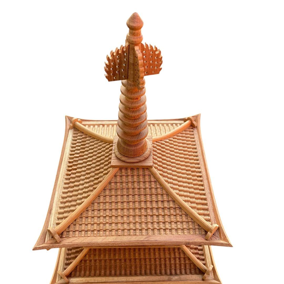 【美品】木製模型 法隆寺 置物 飾り物 細密木彫 美術品 オブジェ 五重の塔