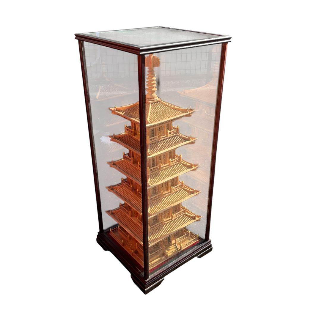 【美品】木製模型 法隆寺 置物 飾り物 細密木彫 美術品 オブジェ 五重の塔