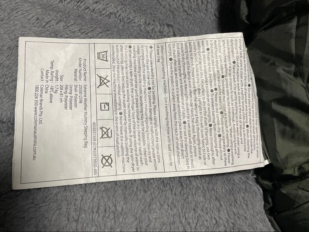 Coleman コールマン　大人用寝袋 マミー型 -18℃対応